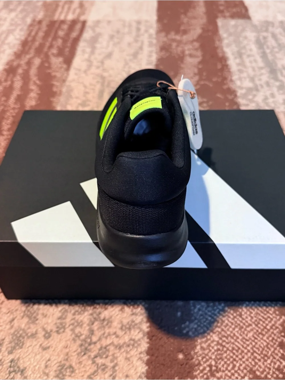 adidas Men's Lite Racer 4.0 Black Running Shoes with Neon Green Stripes